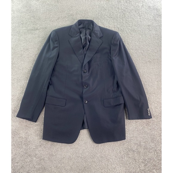 Ermenegildo Zegna Suit Jacket Mens 42 L Blue Wool Solid Luxury Designer Italy